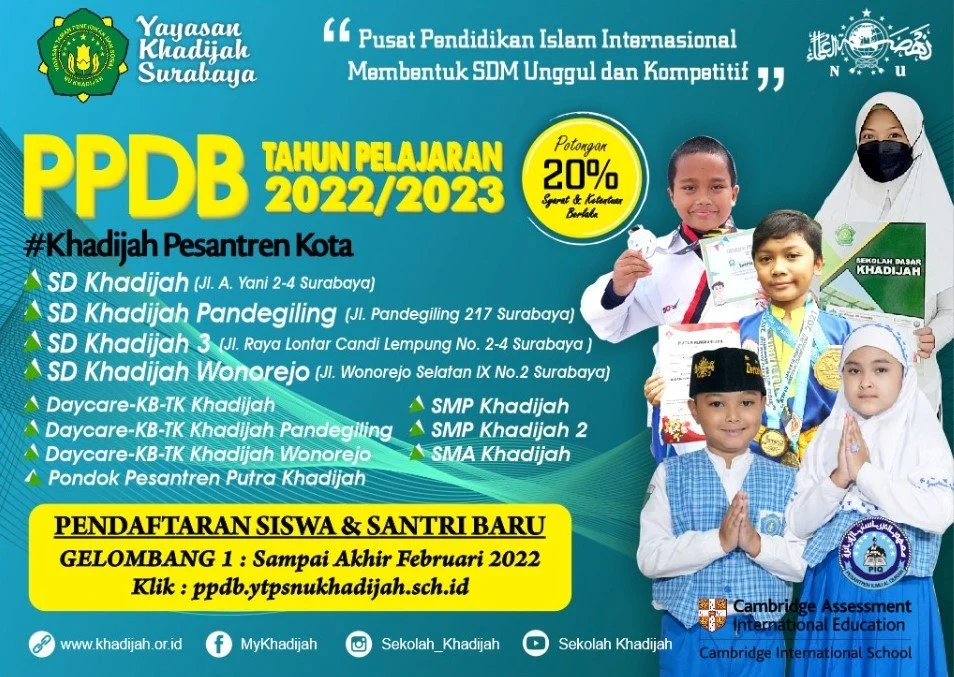 Buruan, Pendaftaran Siswa dan Santri Baru Khadijah Gelombang 1 sampai Akhir Februari 2022
